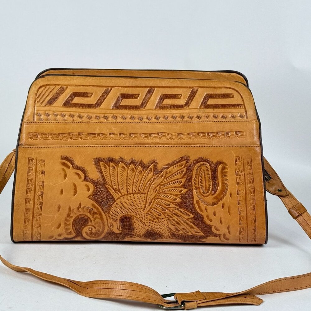 Del  Corzo Hand Tooled Leather Crossbody Bap Eagle Aztec Damaged DYI Project